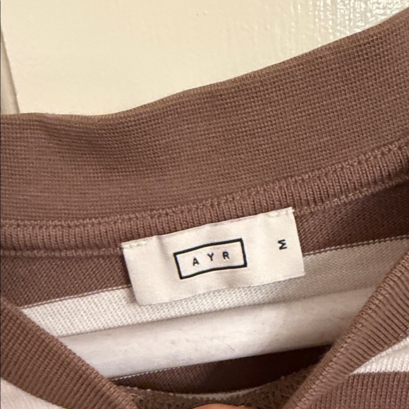 AYR The Early Mornings Tee Striped Brown and White Long Sleeve Shirt size Medium - Picture 8 of 9